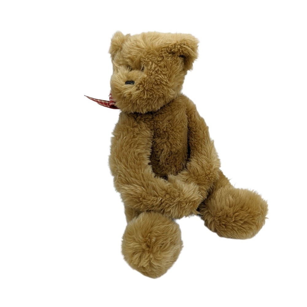 Bearne‎ Brown Shaggy Plush Teddy Bear Red Checkered Bow 12 Inch Stuffed Animal